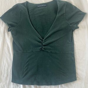 Brandy Melville Forest Green Ruched V-Neck Tee